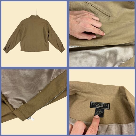 1990s silk M womens jacket, vintage 90s silk/linen brown windbreaker jacket - Picture 4 of 10